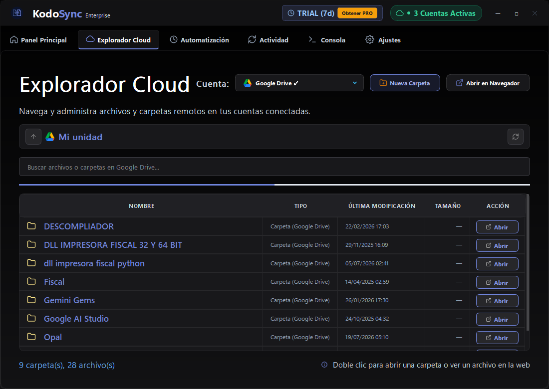 Explorador Google Drive en KairoSync